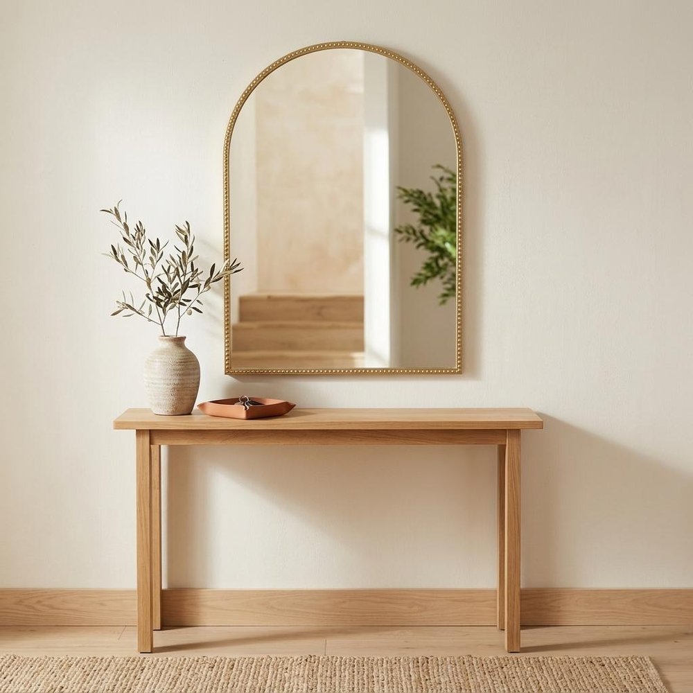 34" Gold Metal Beaded Arch Accent Mirror HomeRoots
