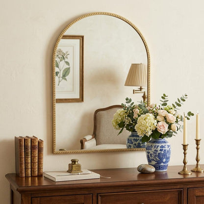 34" Gold Metal Beaded Arch Accent Mirror HomeRoots