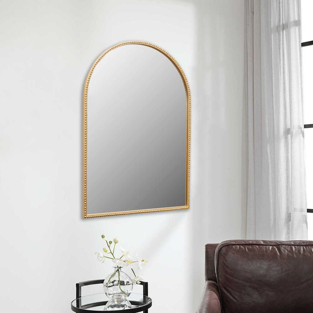 34" Gold Metal Beaded Arch Accent Mirror HomeRoots