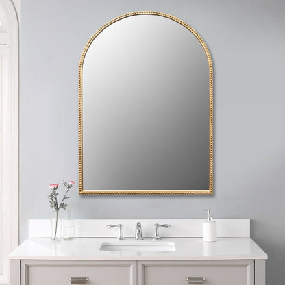 34" Gold Metal Beaded Arch Accent Mirror HomeRoots