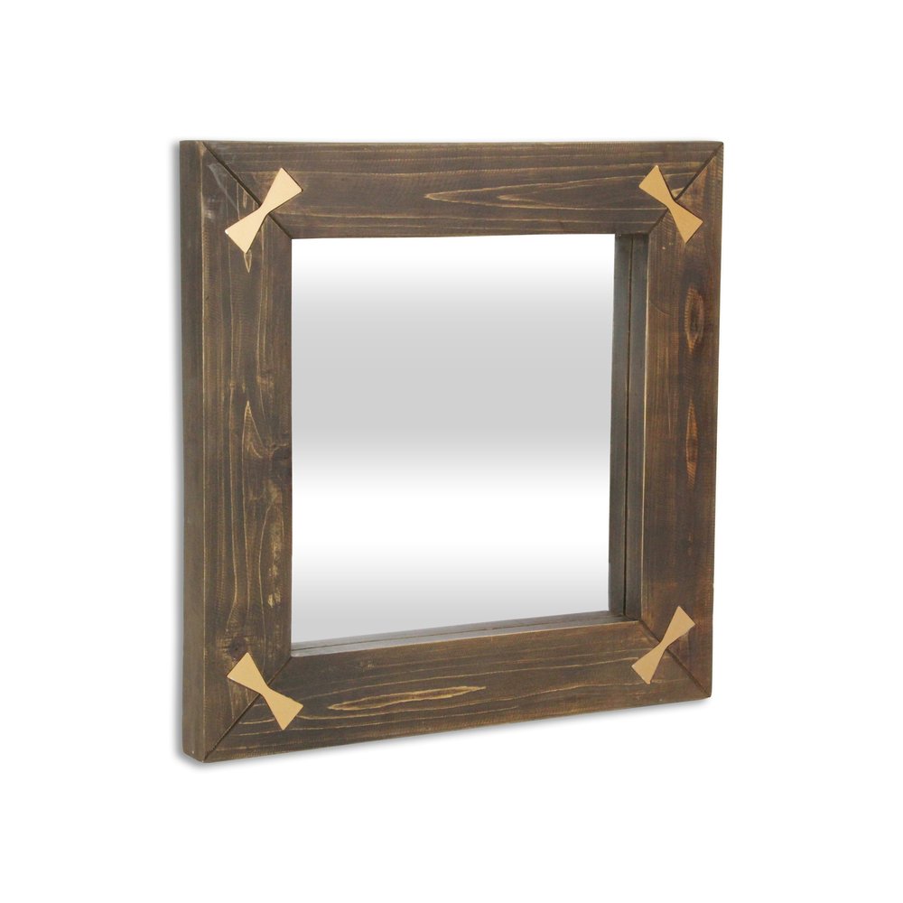 22" Brown Wood With Gold Bows Square Accent Mirror HomeRoots