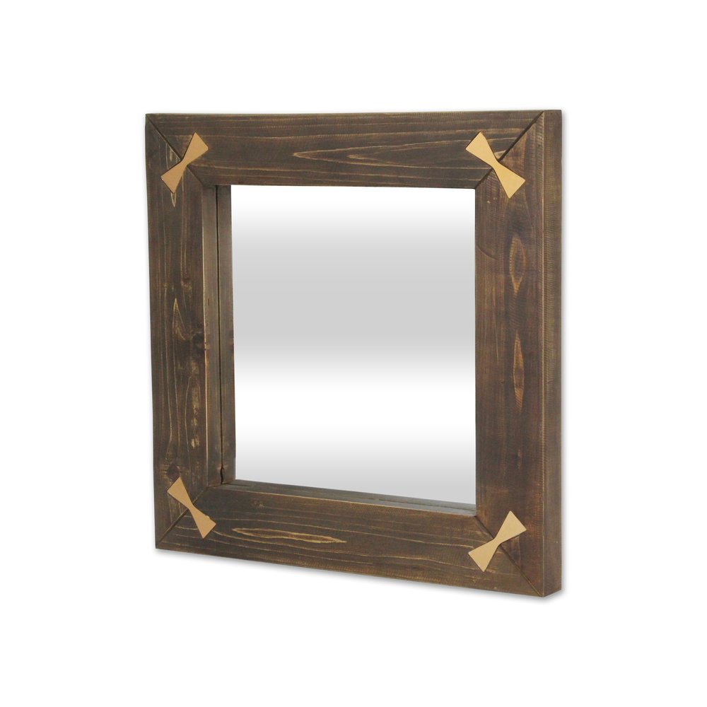 22" Brown Wood With Gold Bows Square Accent Mirror HomeRoots