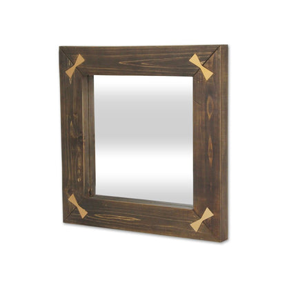 22" Brown Wood With Gold Bows Square Accent Mirror HomeRoots