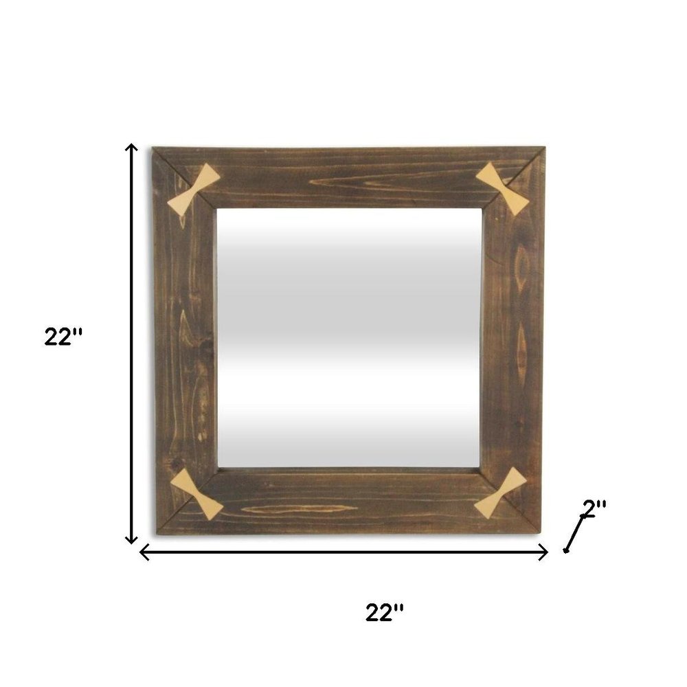 22" Brown Wood With Gold Bows Square Accent Mirror HomeRoots