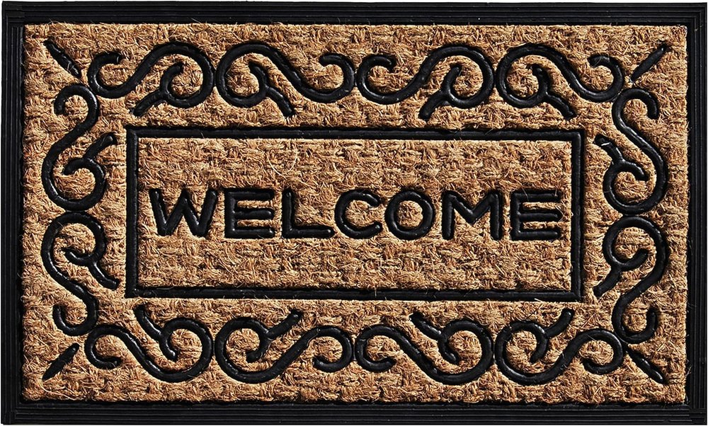 18" X 30" Natural And Black Coir Welcome Outdoor Door Mat — view 1