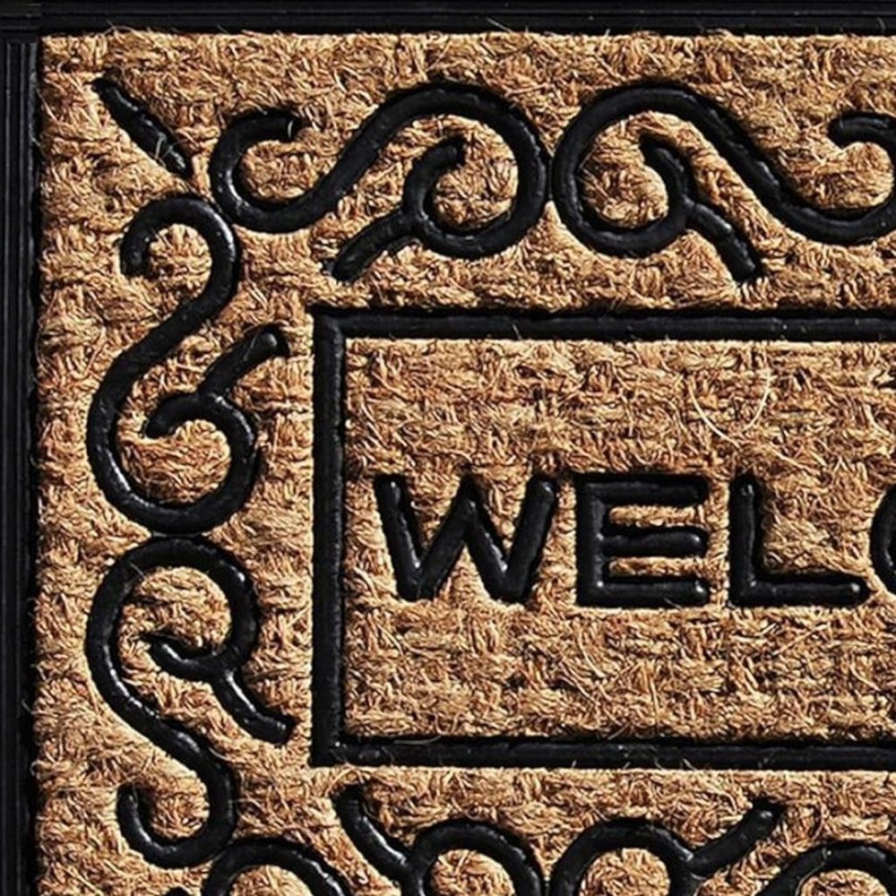 18" X 30" Natural And Black Coir Welcome Outdoor Door Mat