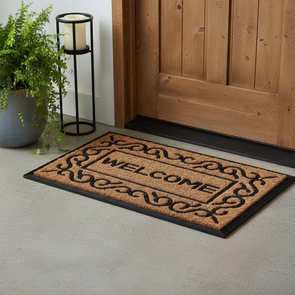18" X 30" Natural And Black Coir Welcome Outdoor Door Mat — view 8