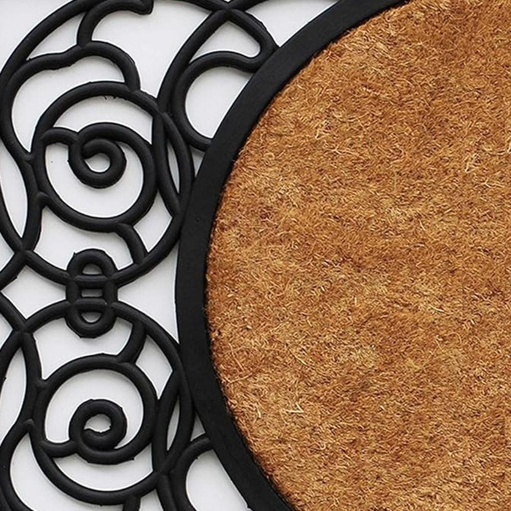 22" X 36" Black And Natural Geo Scrollwork Outdoor Rubber And Coir Door Mat — view 2