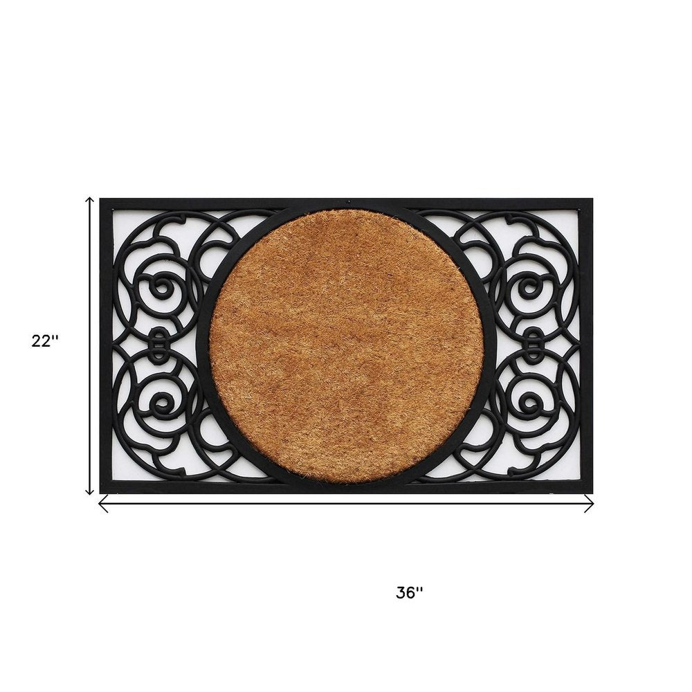 22" X 36" Black And Natural Geo Scrollwork Outdoor Rubber And Coir Door Mat — view 4