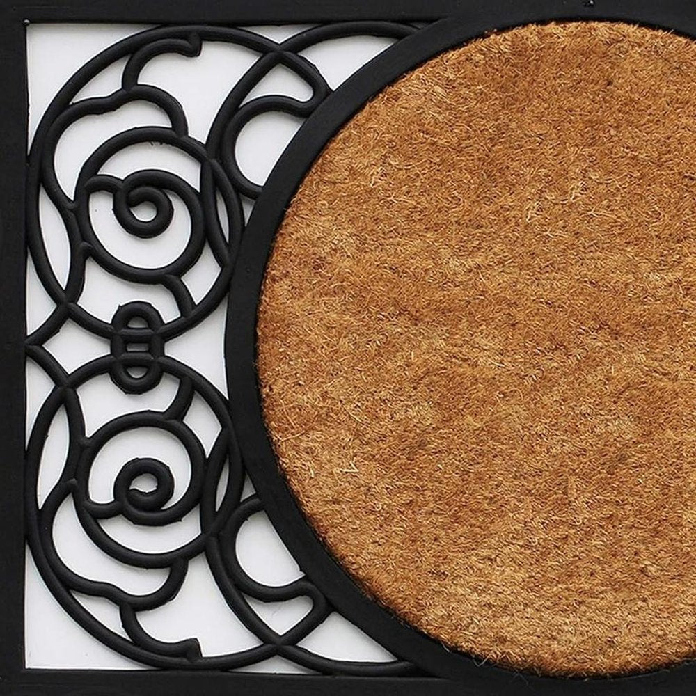 22" X 36" Black And Natural Geo Scrollwork Outdoor Rubber And Coir Door Mat — view 7