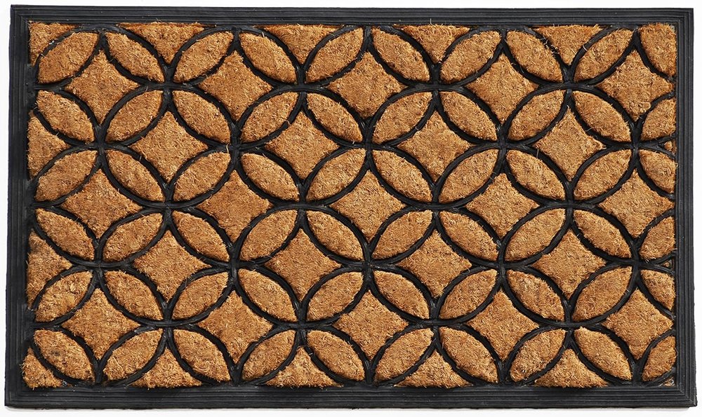 24" X 36" Black And Natural Geometric Outdoor Coir And Rubber Door Mat — view 1
