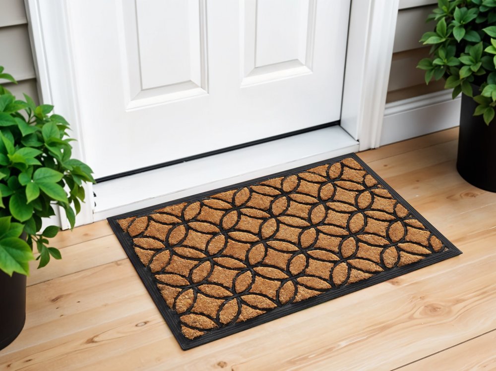 24" X 36" Black And Natural Geometric Outdoor Coir And Rubber Door Mat — view 5