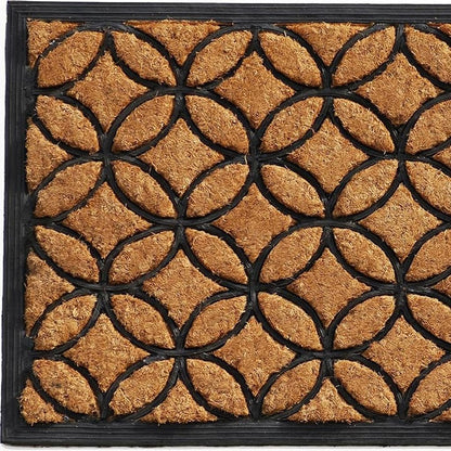 24" X 36" Black And Natural Geometric Outdoor Coir And Rubber Door Mat