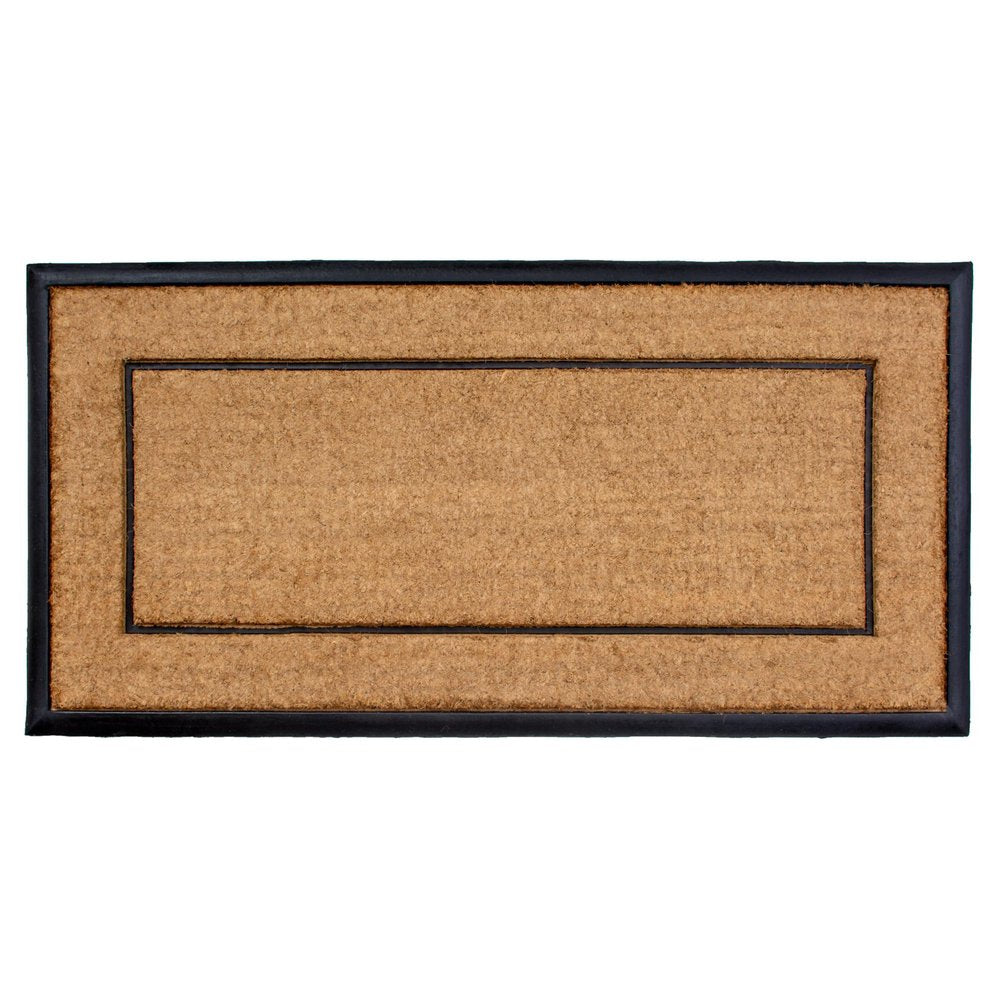 24" X 48" Natural And Black Striped Border Outdoor Coir And Rubber Door Mat