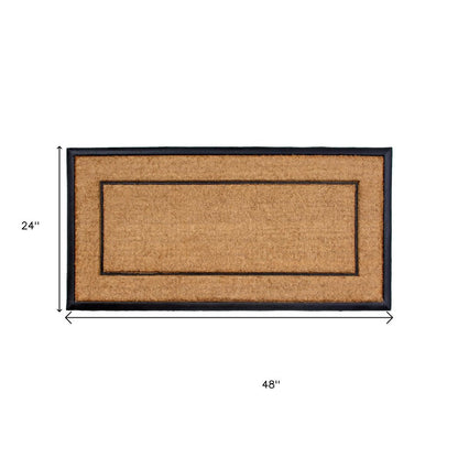 24" X 48" Natural And Black Striped Border Outdoor Coir And Rubber Door Mat