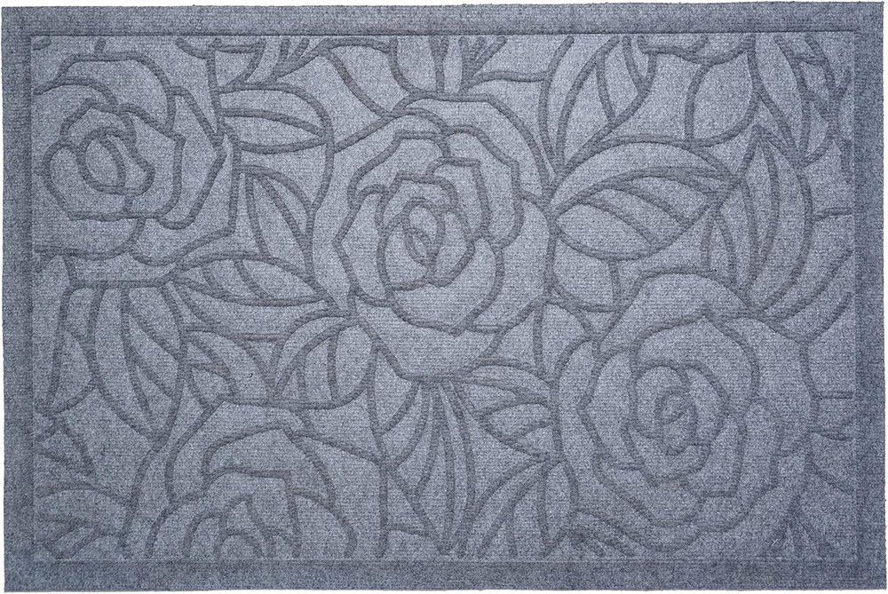 18" X 30" Gray Floral Outdoor Polypropylene Door Mat — view 1