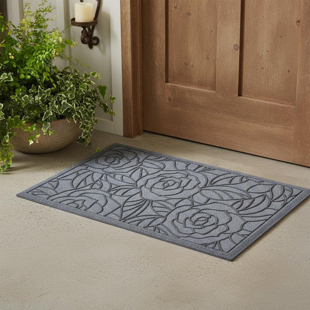 18" X 30" Gray Floral Outdoor Polypropylene Door Mat HomeRoots