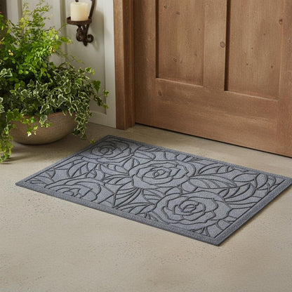 18" X 30" Gray Floral Outdoor Polypropylene Door Mat HomeRoots