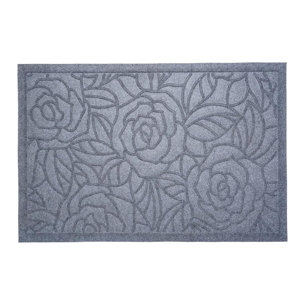 24" X 36" Gray Floral Outdoor Polypropylene Door Mat