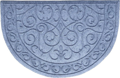 24" X 36" Gray Scrollwork Semi Circle Outdoor Polypropylene Door Mat HomeRoots