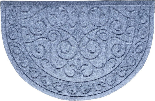 18" X 30" Gray Scrollwork Semi Circle Outdoor Polypropylene Door Mat