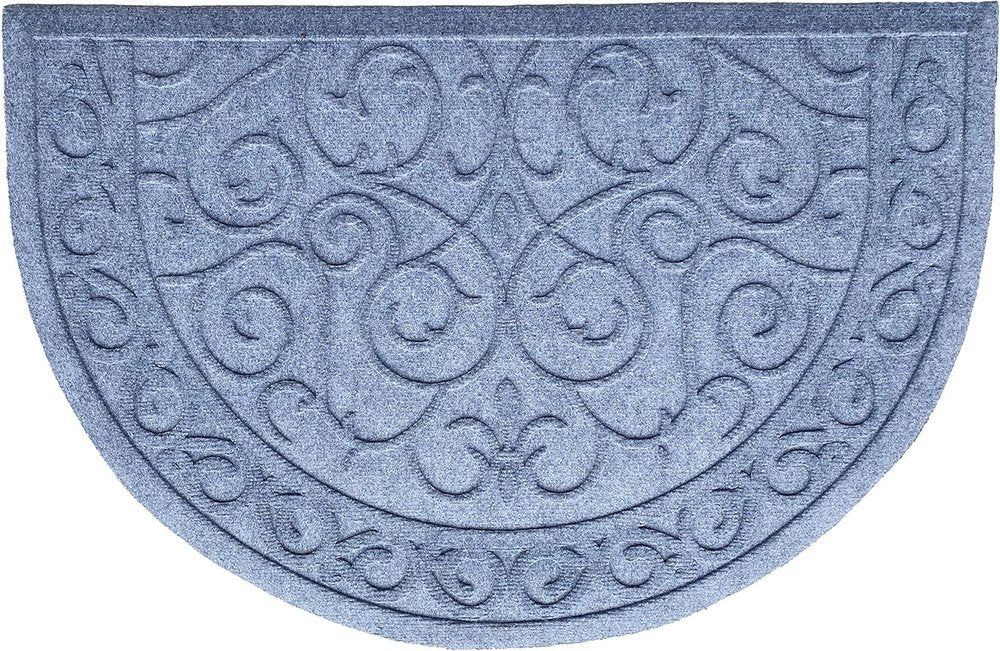 18" X 30" Gray Scrollwork Semi Circle Outdoor Polypropylene Door Mat