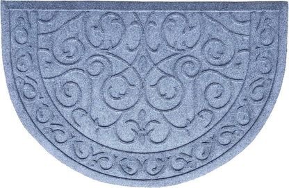 24" X 36" Gray Scrollwork Semi Circle Outdoor Polypropylene Door Mat HomeRoots