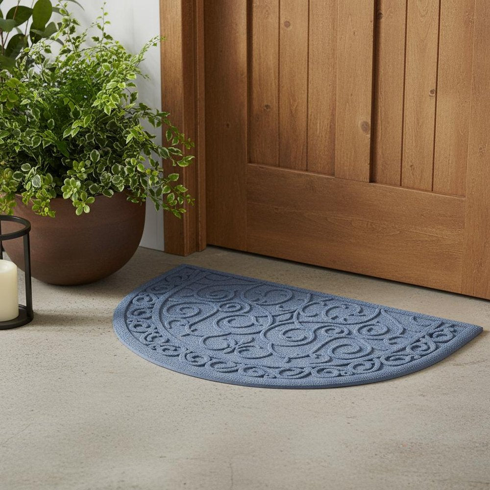 24" X 36" Gray Scrollwork Semi Circle Outdoor Polypropylene Door Mat HomeRoots