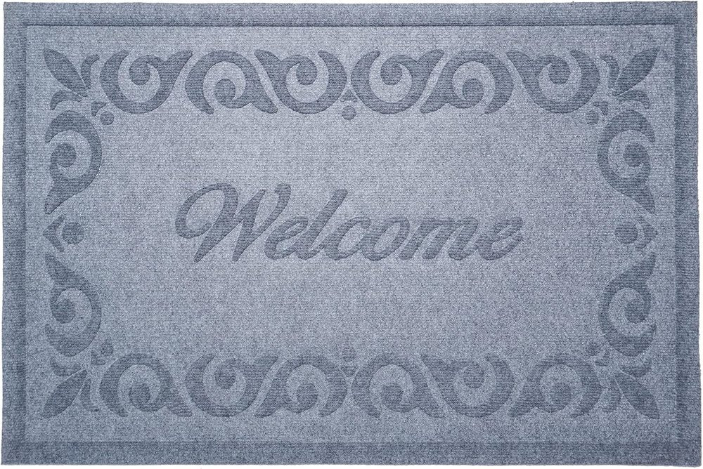 18" X 30" Gray Scrollwork Border Welcome Outdoor Polypropylene Door Mat — view 1