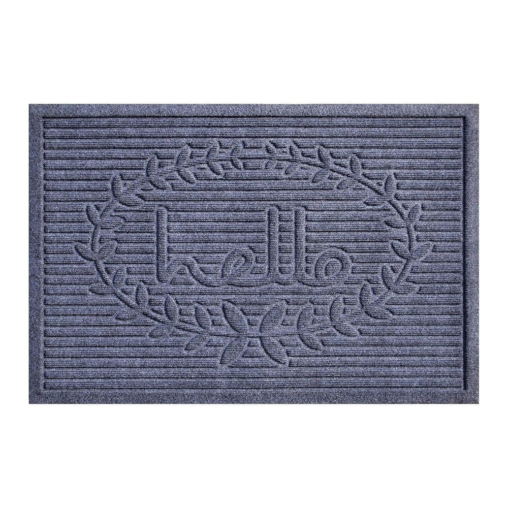 24" X 36" Dark Gray Striped Hello Outdoor Polypropylene  Door Mat — view 4