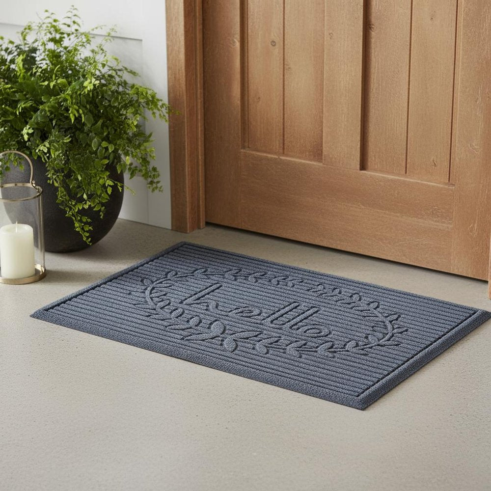 24" X 36" Dark Gray Striped Hello Outdoor Polypropylene  Door Mat — view 6