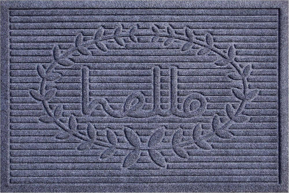 24" X 36" Dark Gray Striped Hello Outdoor Polypropylene  Door Mat — view 1