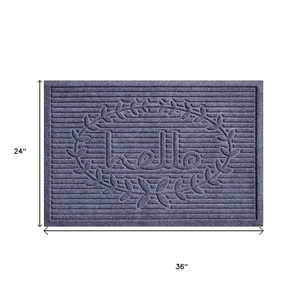 24" X 36" Dark Gray Striped Hello Outdoor Polypropylene  Door Mat — view 2