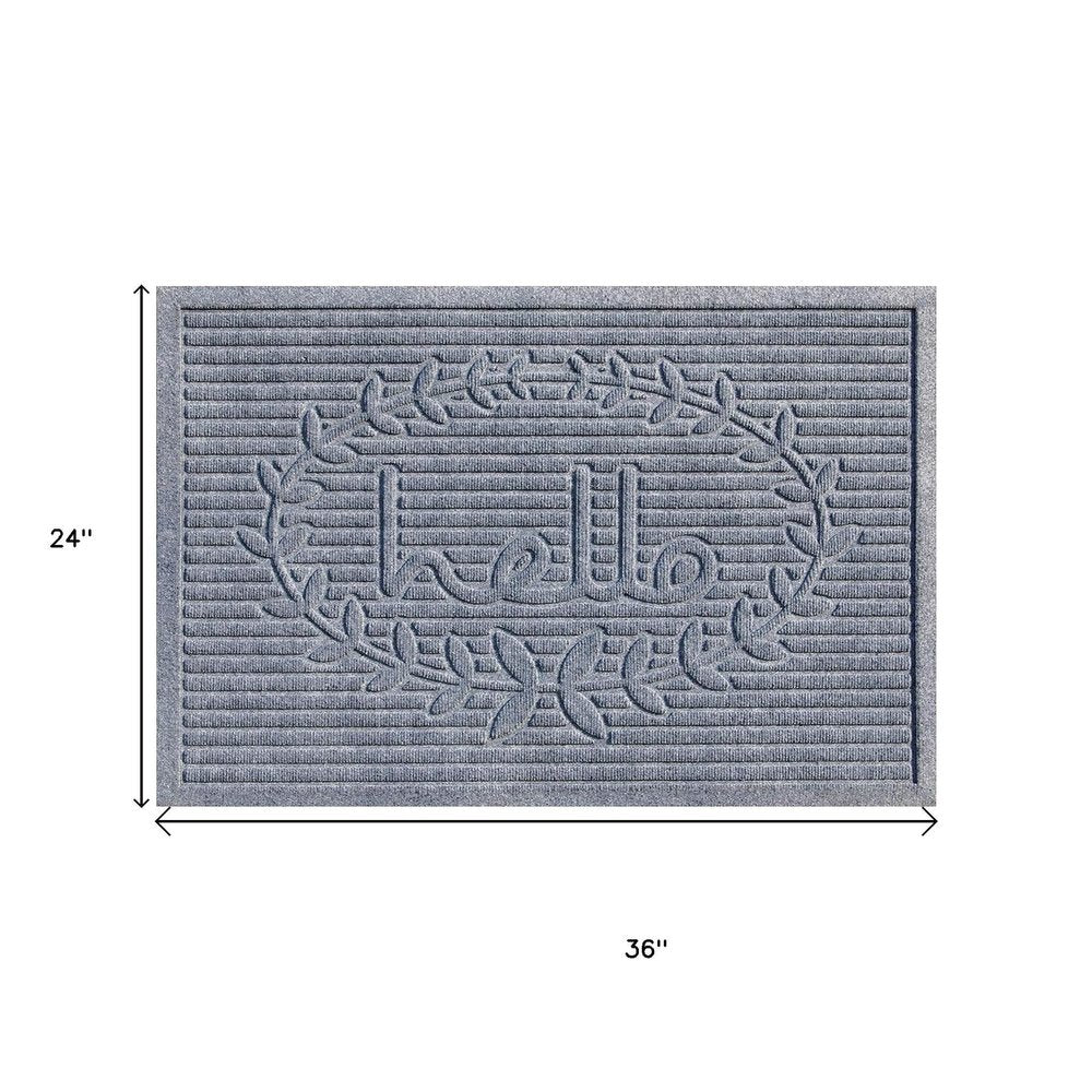 24" X 36" Gray Striped Hello Outdoor Polypropylene Door Mat