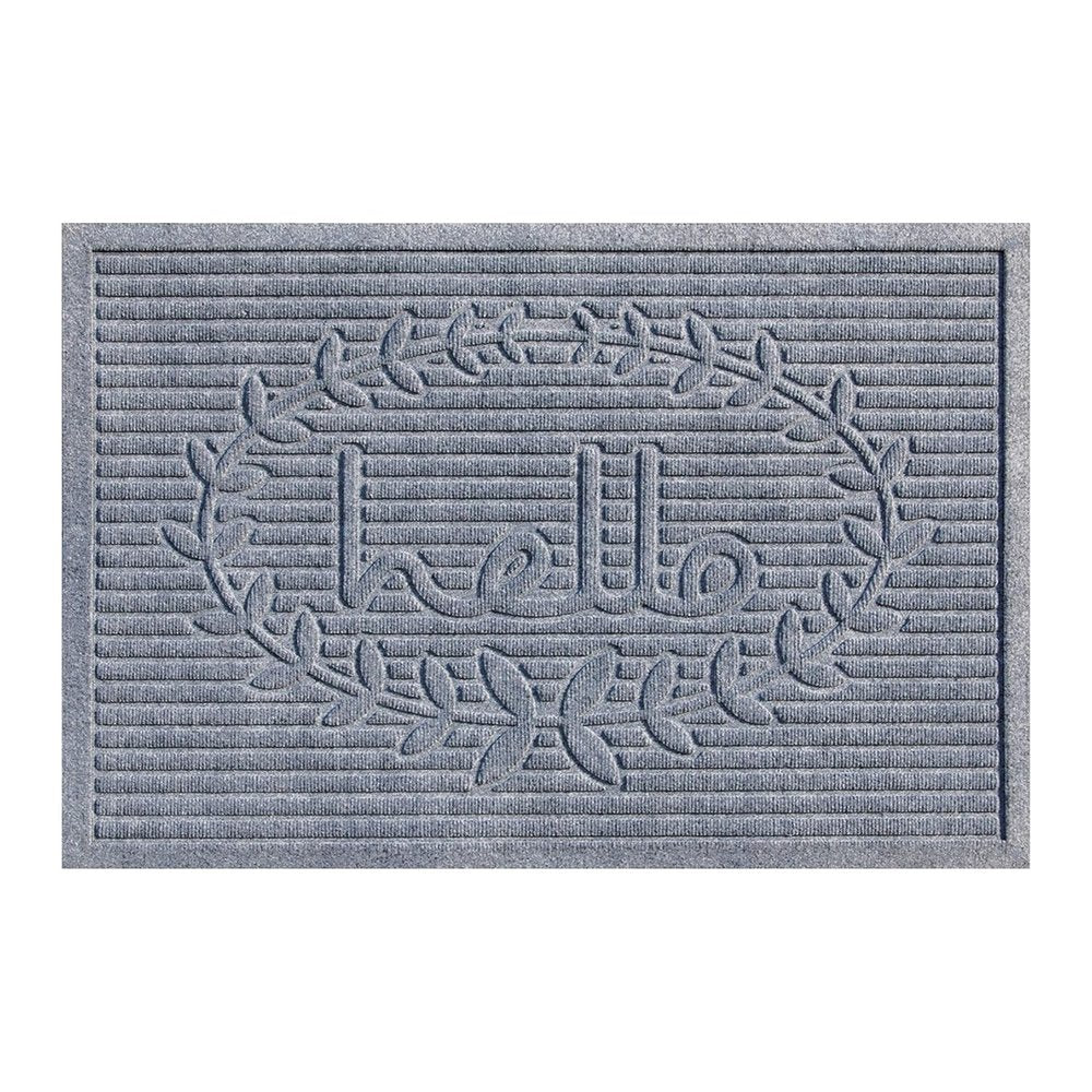 24" X 36" Gray Striped Hello Outdoor Polypropylene Door Mat