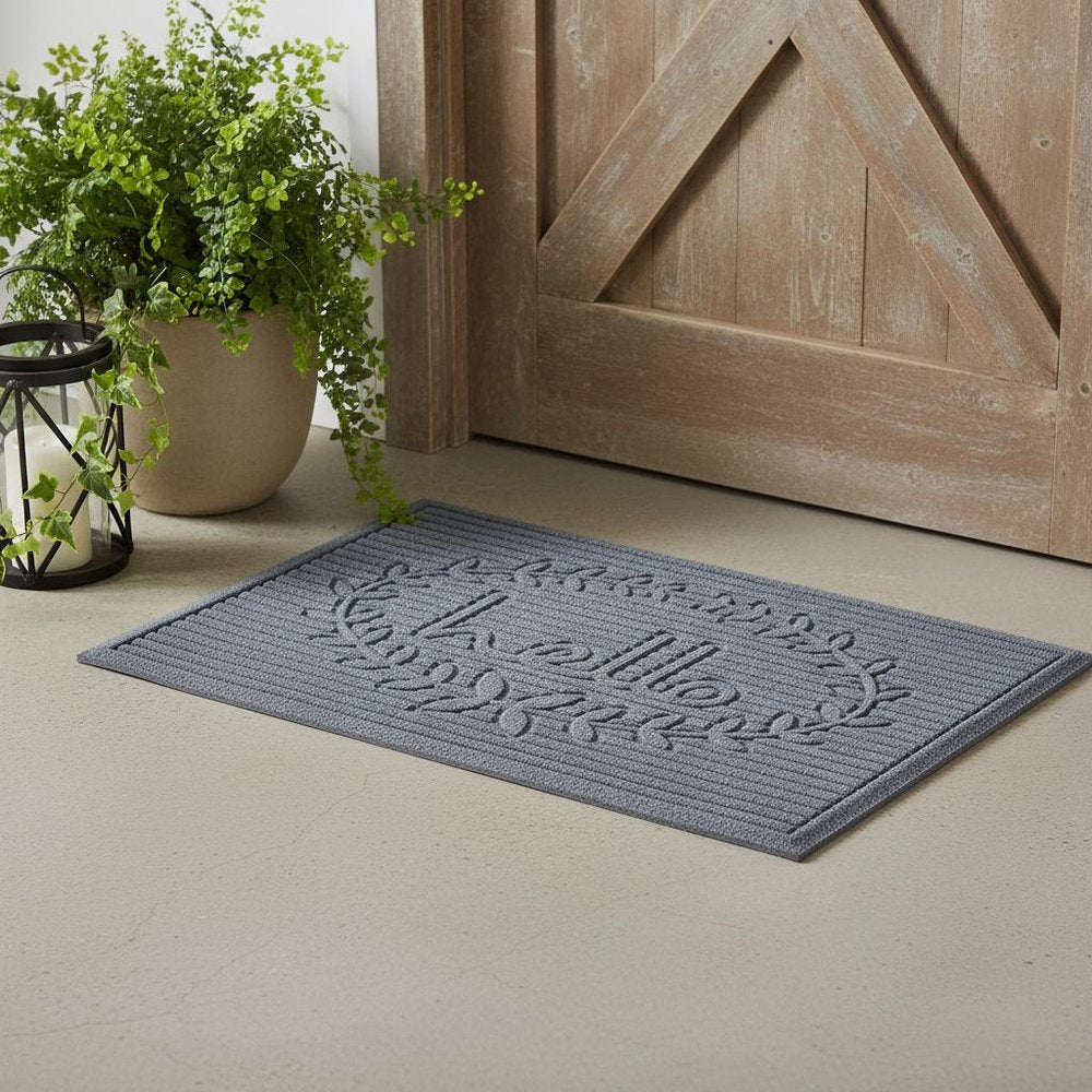 24" X 36" Gray Striped Hello Outdoor Polypropylene Door Mat — view 6