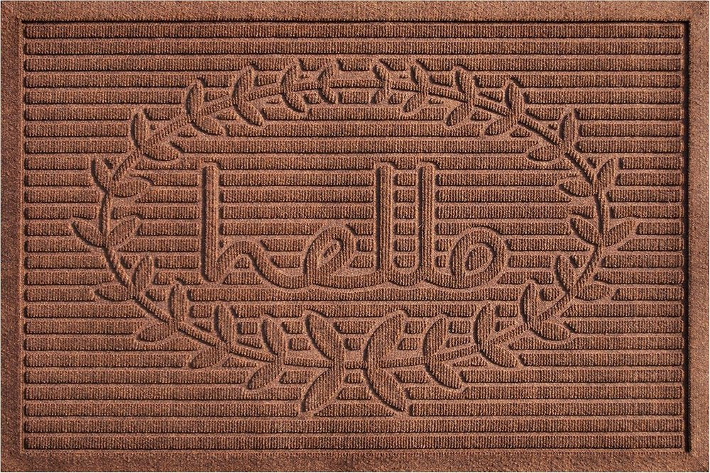 24" X 36" Brown Striped Hello Outdoor Polypropylene Door Mat — view 1