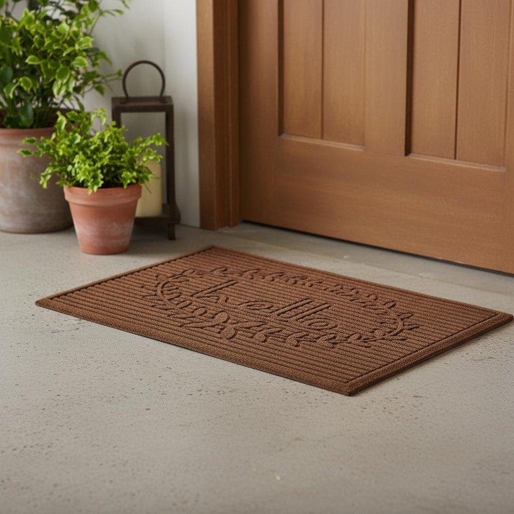 24" X 36" Brown Striped Hello Outdoor Polypropylene Door Mat — view 6
