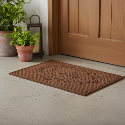 24" X 36" Brown Striped Hello Outdoor Polypropylene Door Mat