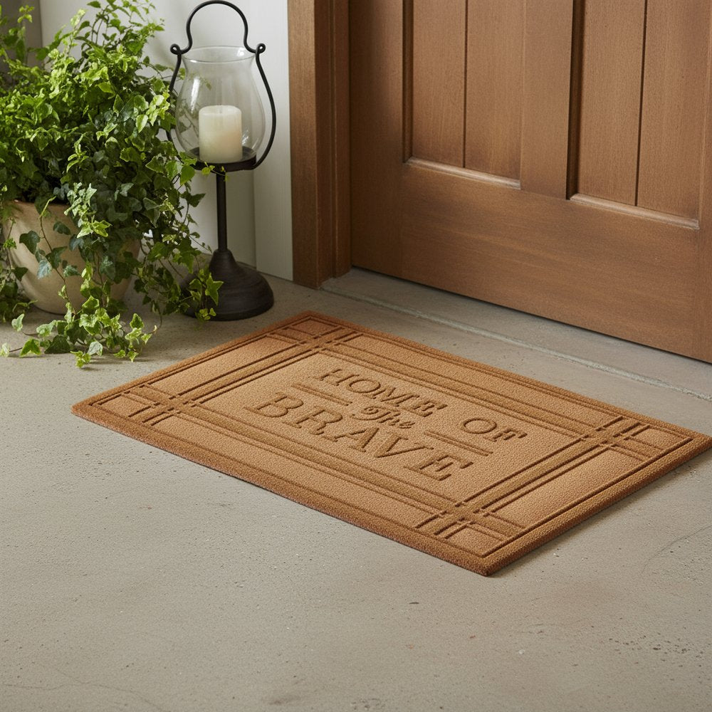 24" X 36" Brown Striped Border Home Of The Brave Outdoor Polypropylene Door Mat — view 1