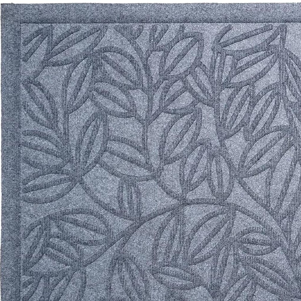 24" X 36" Gray Botanical Leaves Outdoor Polypropylene Door Mat