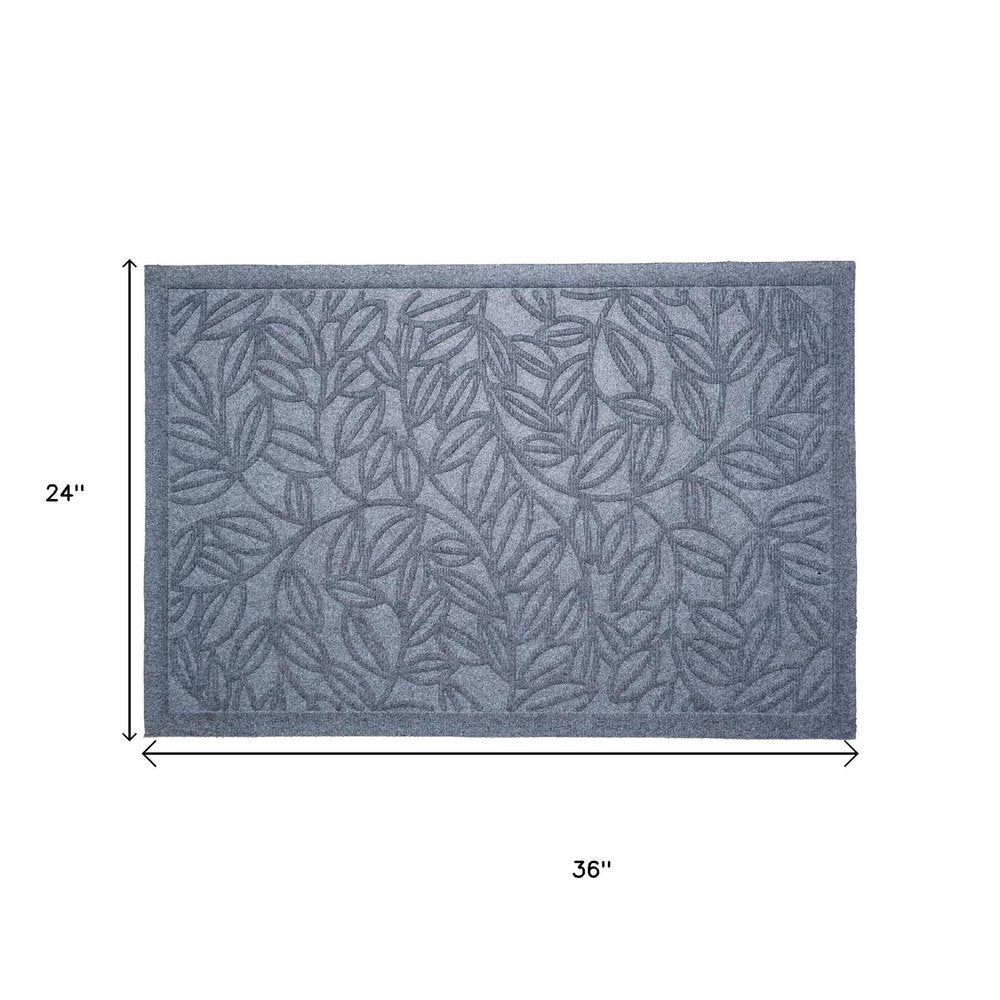 24" X 36" Gray Botanical Leaves Outdoor Polypropylene Door Mat