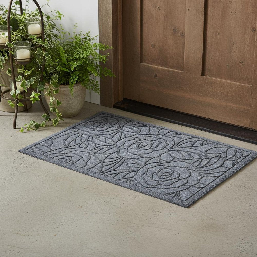 18" X 30" Gray Floral Outdoor Polypropylene Door Mat — view 12