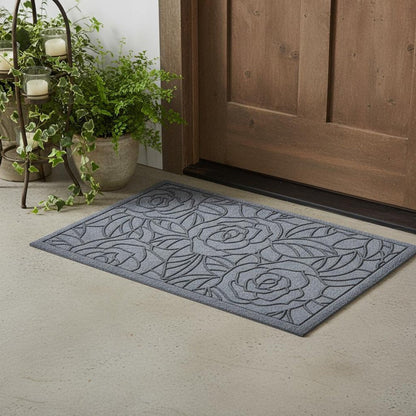 18" X 30" Gray Floral Outdoor Polypropylene Door Mat HomeRoots