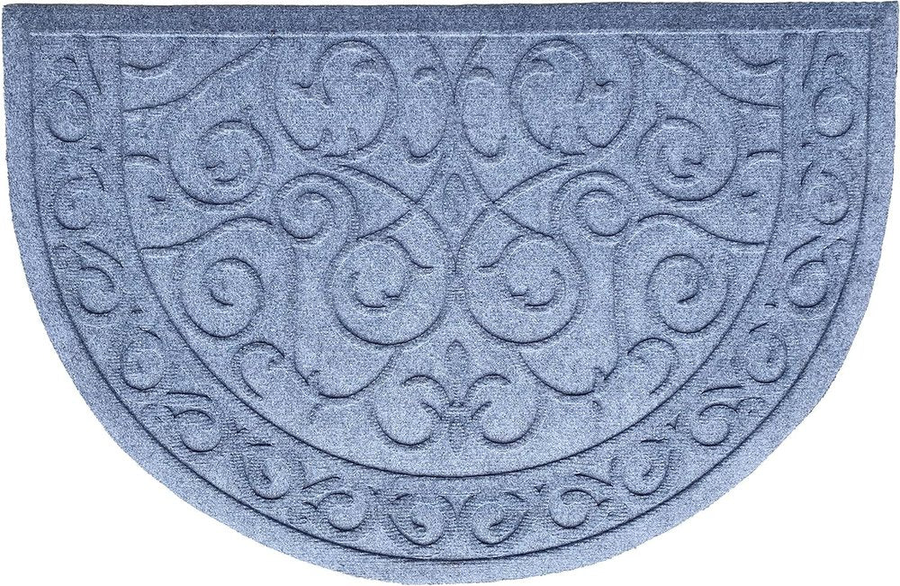 24" X 36" Gray Scrollwork Semi Circle Outdoor Polypropylene Door Mat HomeRoots