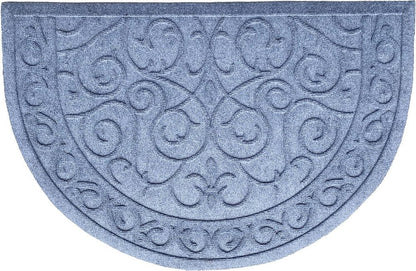 24" X 36" Gray Scrollwork Semi Circle Outdoor Polypropylene Door Mat HomeRoots