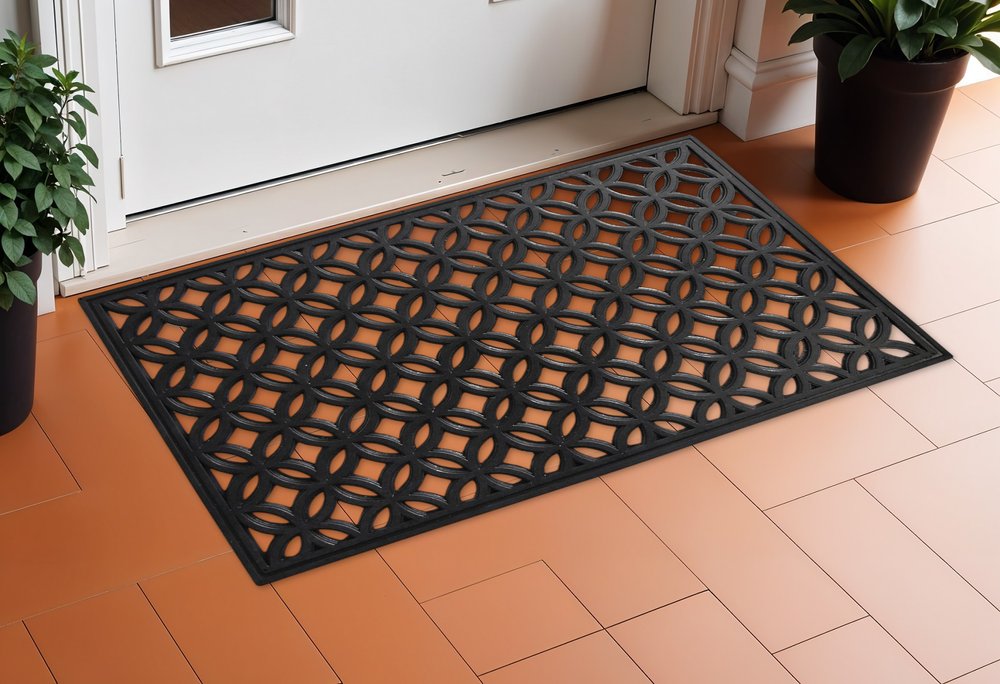 18" X 30" Black Geometric Outdoor Rubber And Rubber Door Mat — view 5