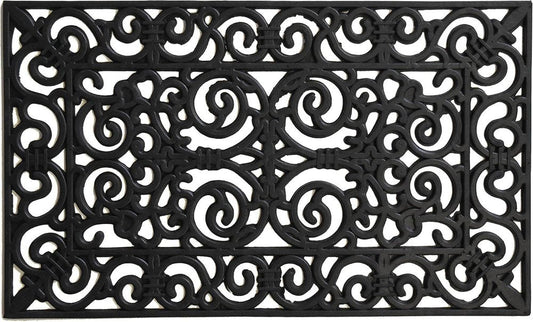 24" X 36" Black Scrollwork Outdoor Rubber Door Mat