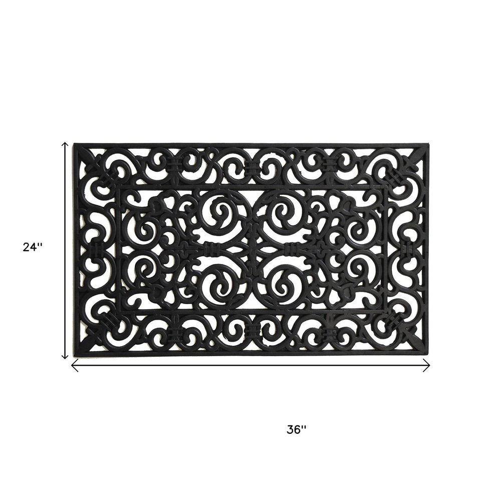 24" X 36" Black Scrollwork Outdoor Rubber Door Mat HomeRoots