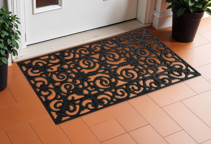 24" X 36" Black Scrollwork Outdoor Rubber Door Mat HomeRoots
